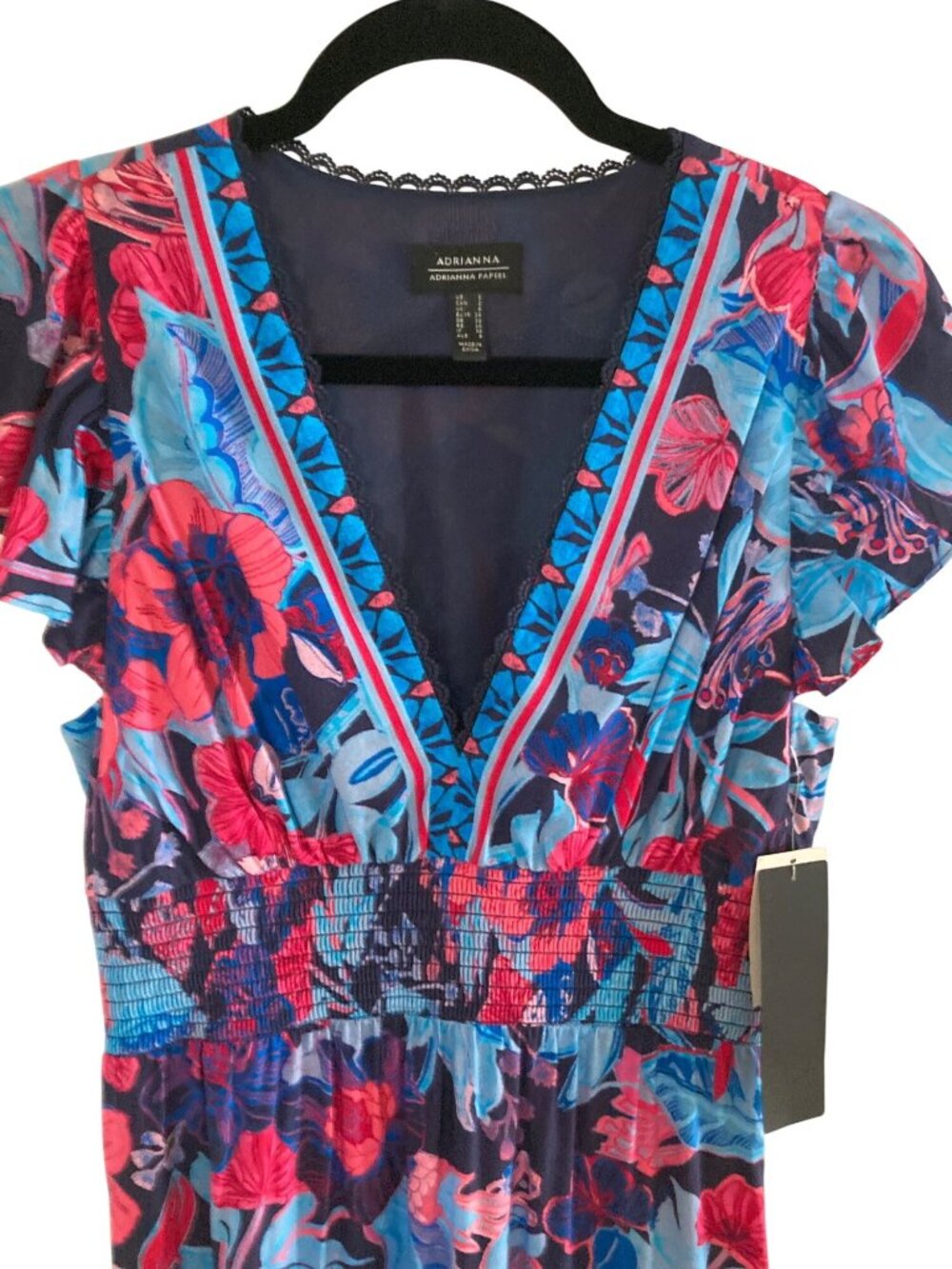 Adrianna Papell Women's Smocked-Waist Flutter-Sleeve Floral Dress Sz 2 NWT - Picture 3 of 8